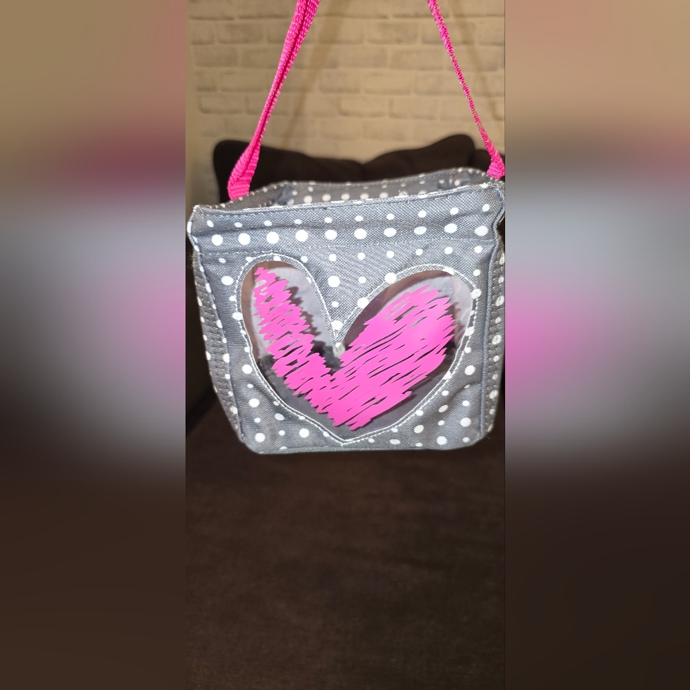Love Gray Polka Dot Tote with Pink Strap
